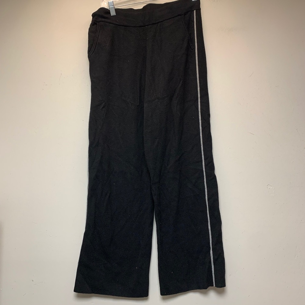 Chico's Wide Leg Knit Pants Womens Size 1 Black Cashmere Blend Excellent Stripe